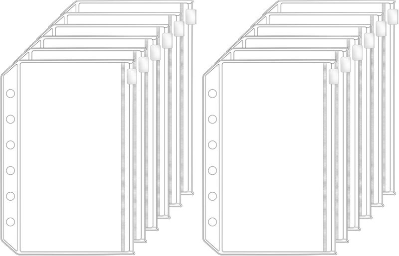 Antner 12pcs A7 Mini Binder Pockets 6 Holes Zipper Cash Envelopes for Budgeting Loose Leaf Bags Planner Insert Pouches for A7 6-Ring Budget Wallet Binder - Image 1